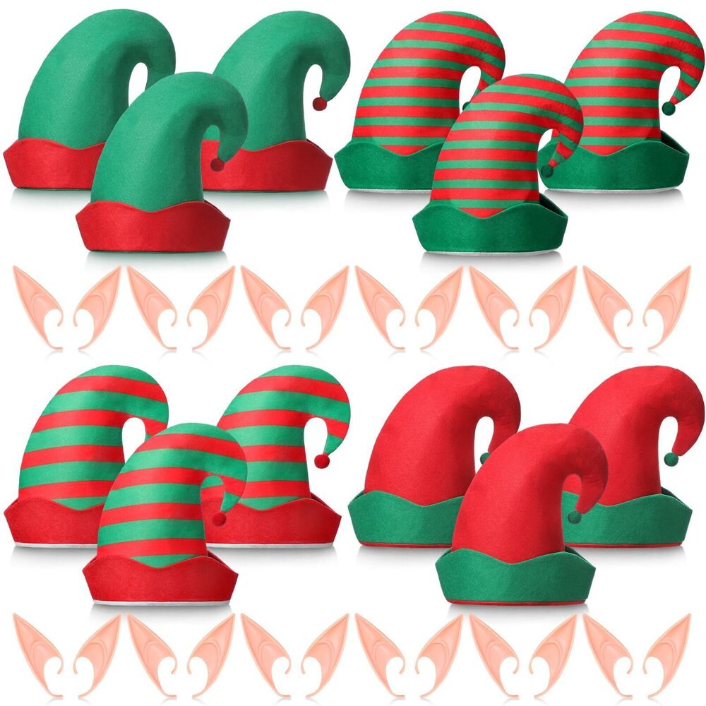 7895 24 Pcs Christmas Elf Felt Hat and Elf Ears Halloween Christmas Costume
